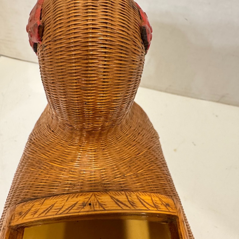 Mid Century SHANGHAI HANDICRAFTS WICKER & CARVED WOOD BASKETRY Basket BOX DUCK - Picture 12 of 16